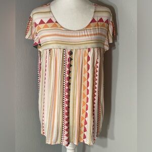 SONOMA Multicolor Striped Geometric Shirt Size XL P2P approx 23”